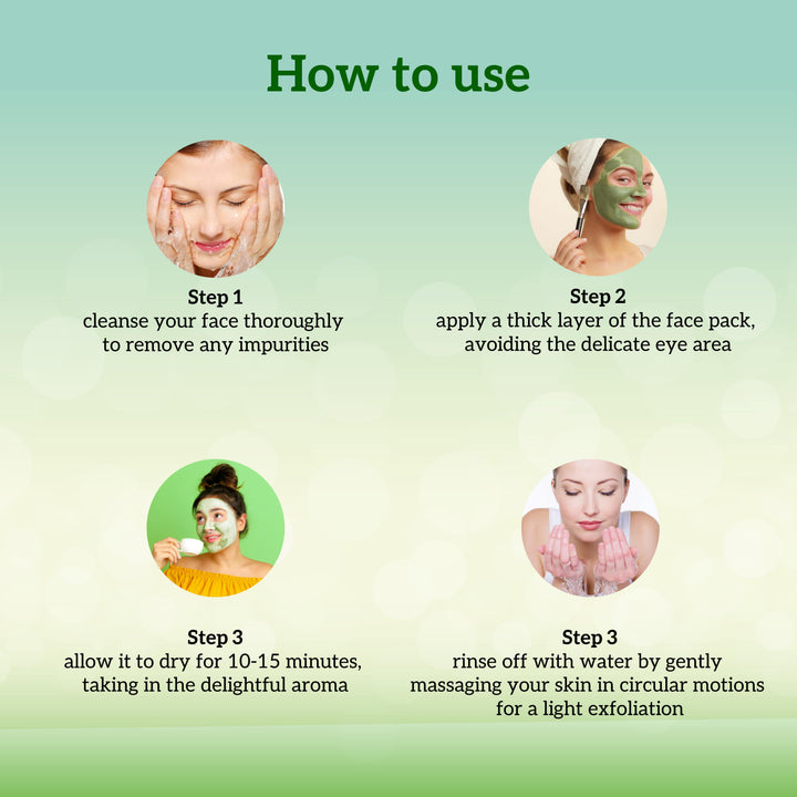 Step-by-step guide on how to use a face mask with illustrations and text.