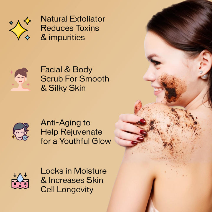 Woman applying inatur Coffee Body Scrub natural exfoliator for soft and radiant skin