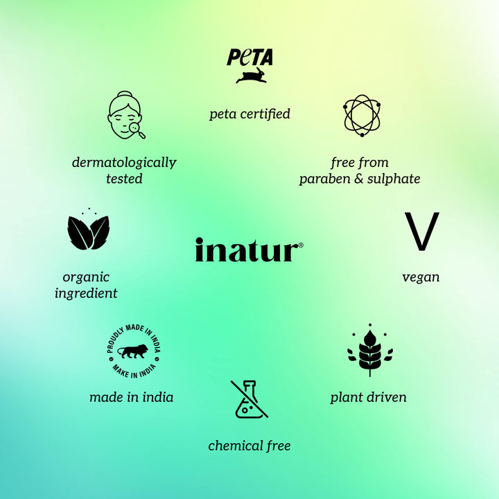 Collection of inatur product certification logos on a gradient background