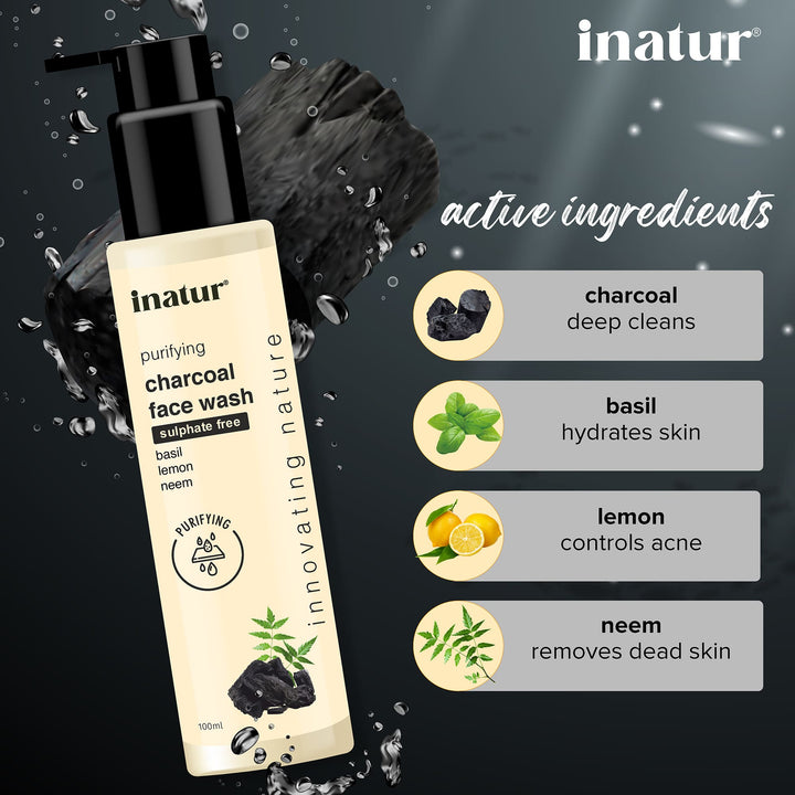 ingredients inatur charcoal face wash 100ml