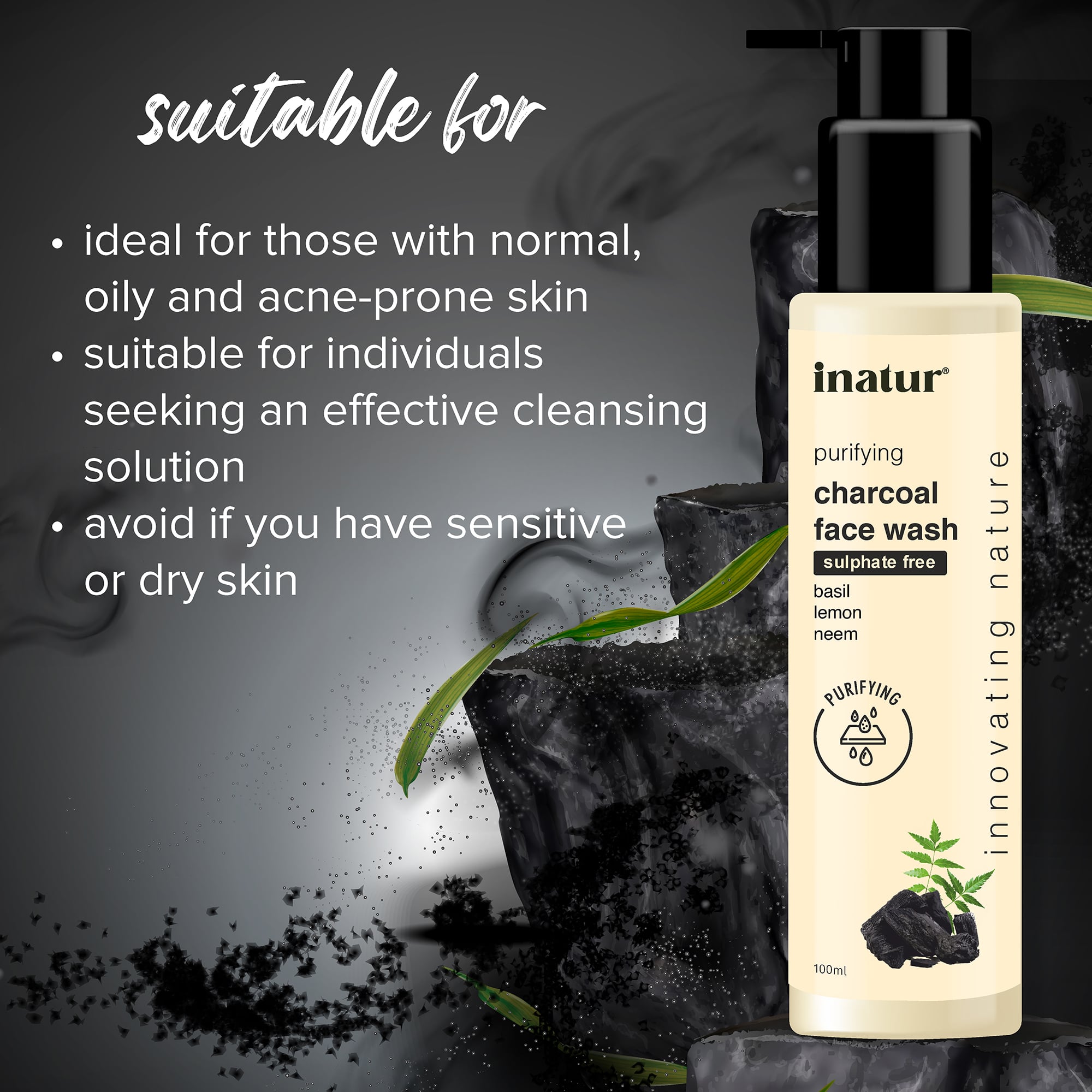 inatur charcoal face wash suitable for