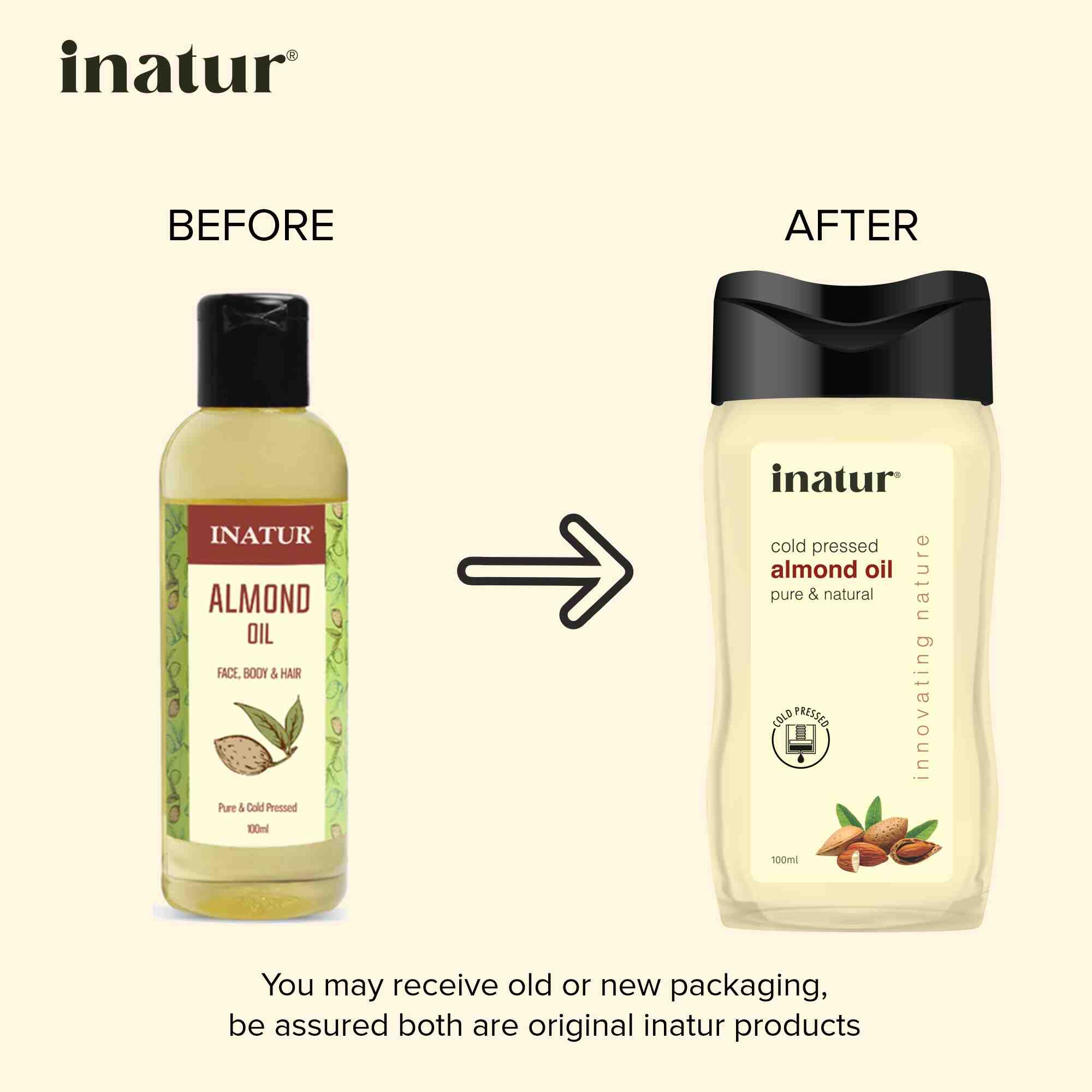 before and after inatur cold pressed almond oil