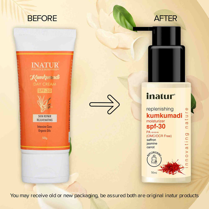 before and after inatur kumkumadi moisturizer spf30