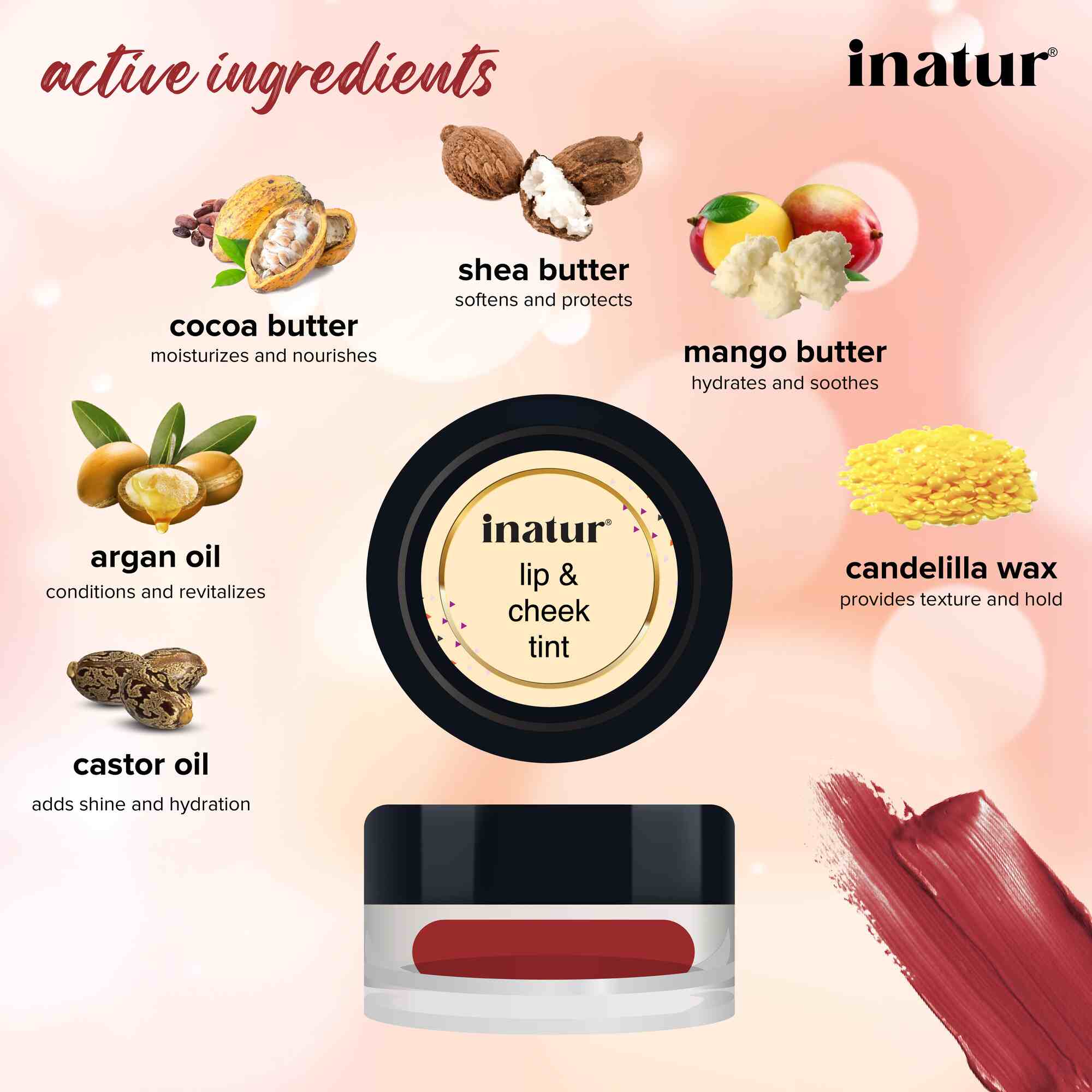 active ingredients of inatur lip cheek tint
