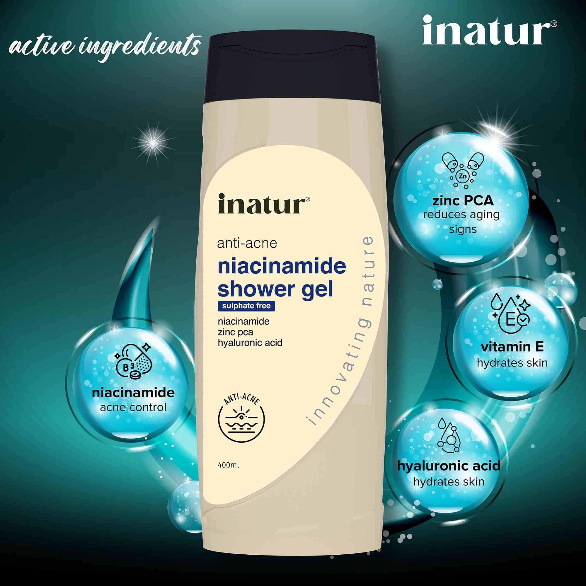 active ingredients of inatur niacinamide shower gel