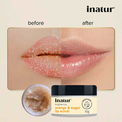 before and after use of orange lip scrub