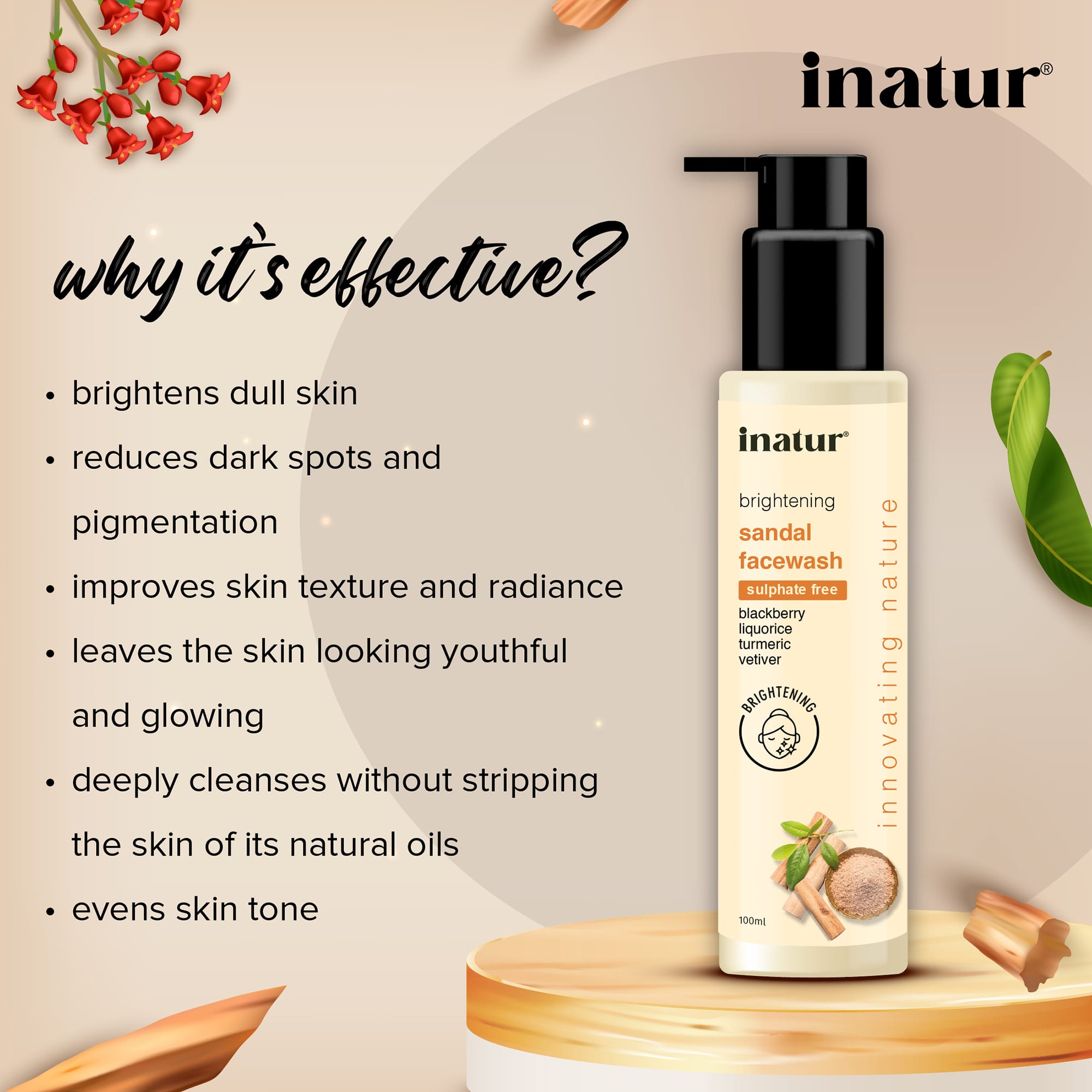 why inatur sandal face wash 100 ml