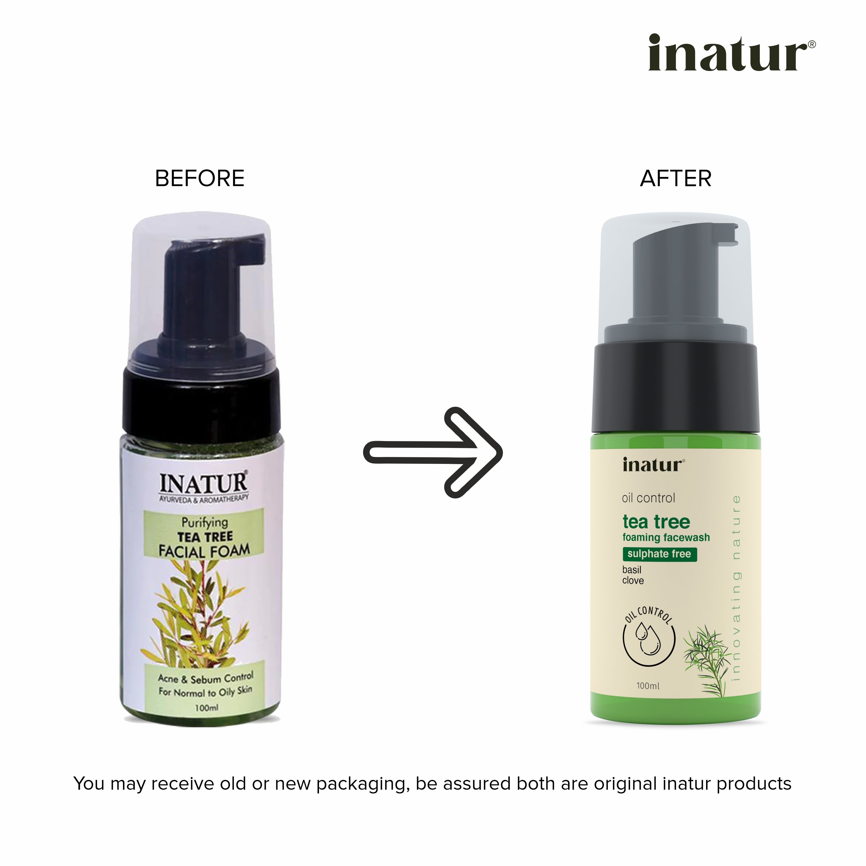 before and after inatur tea tree facial foam