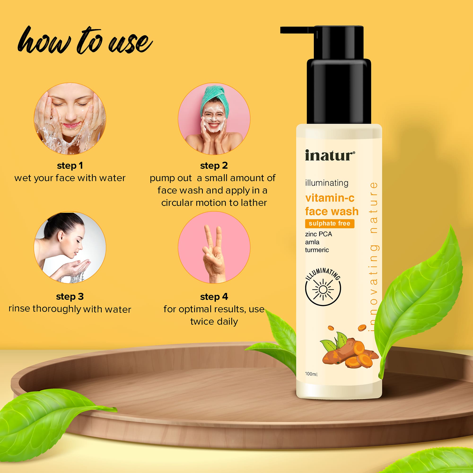 how to use inatur vitamin c face wash 100ml